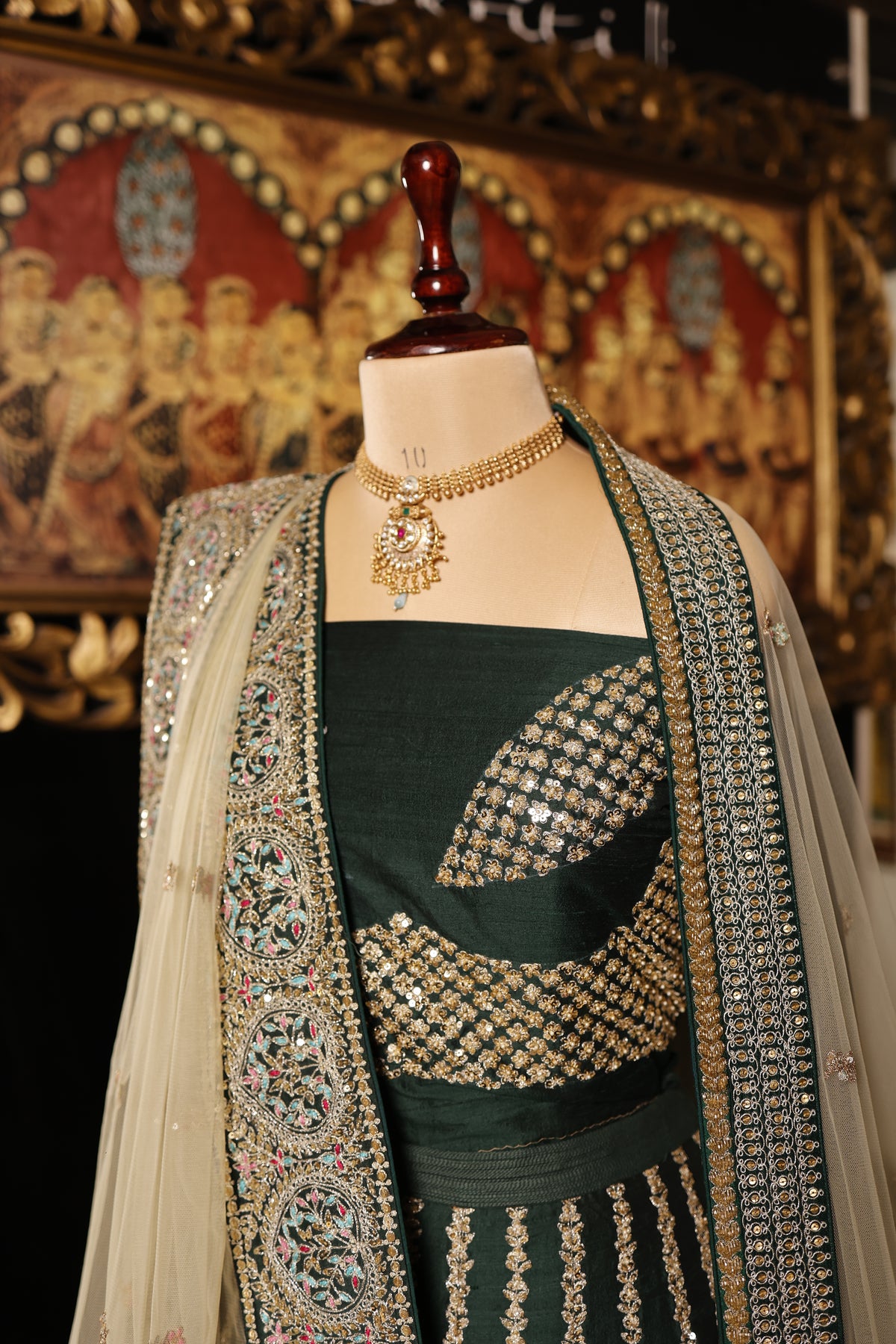 Designer Bottle Green Raw Silk Mehendi Lehenga