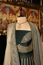 Designer Bottle Green Raw Silk Mehendi Lehenga