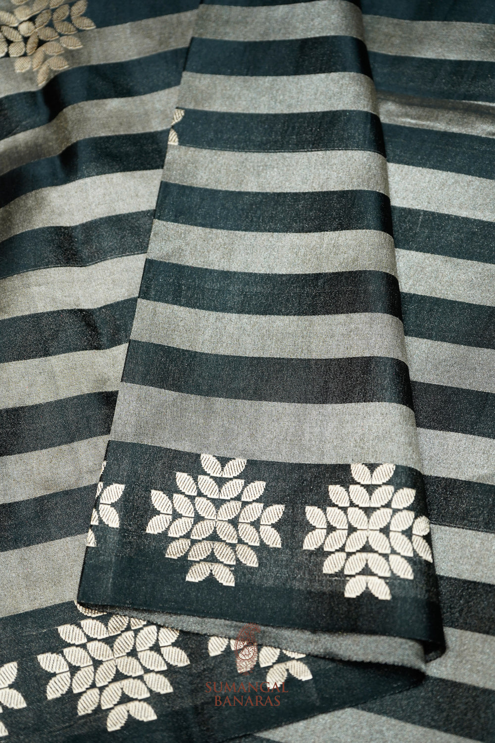 Handwoven Black Banarasi Mashru Silk Saree