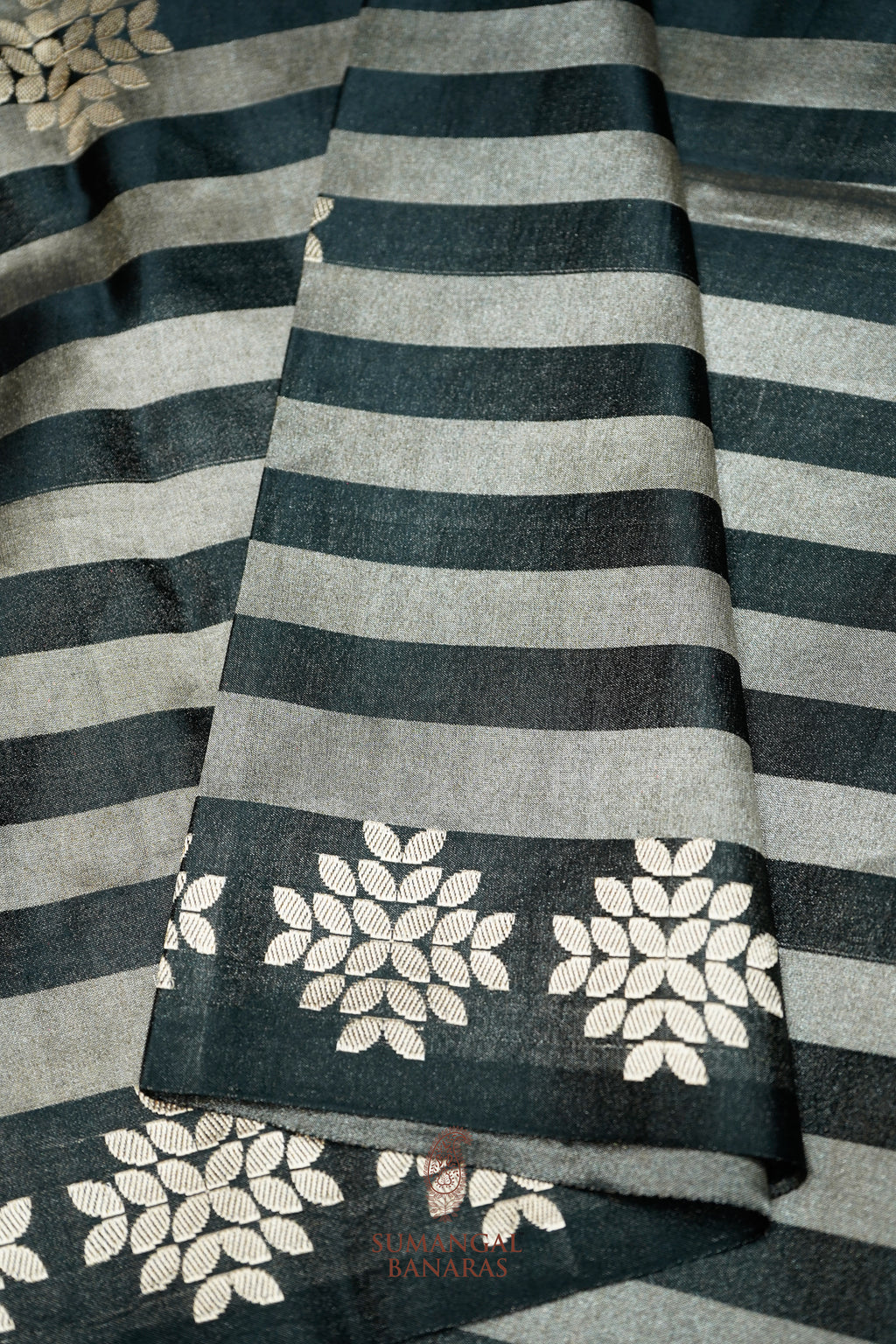 Handwoven Black Banarasi Mashru Silk Saree