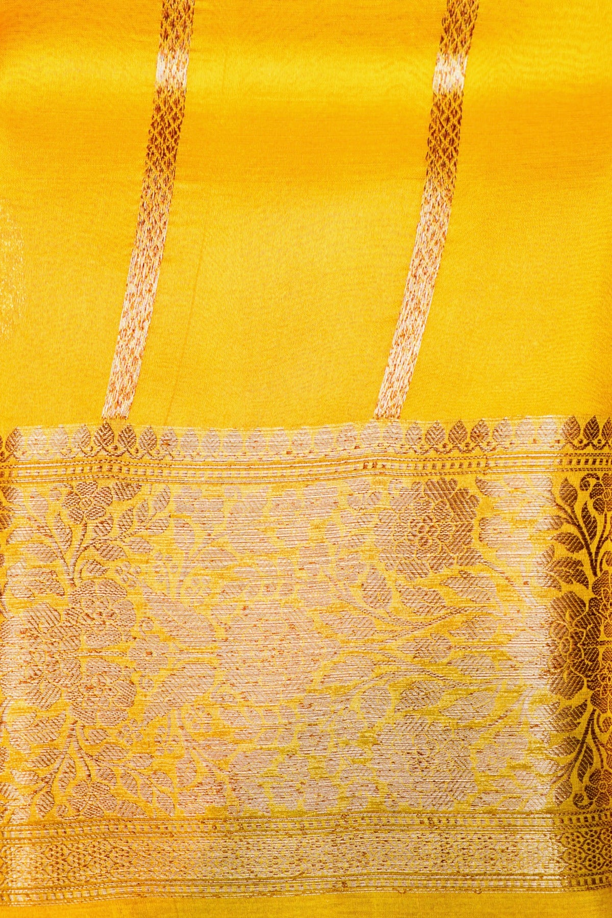 Handwoven Lemon Yellow Banarasi Kora Silk Saree