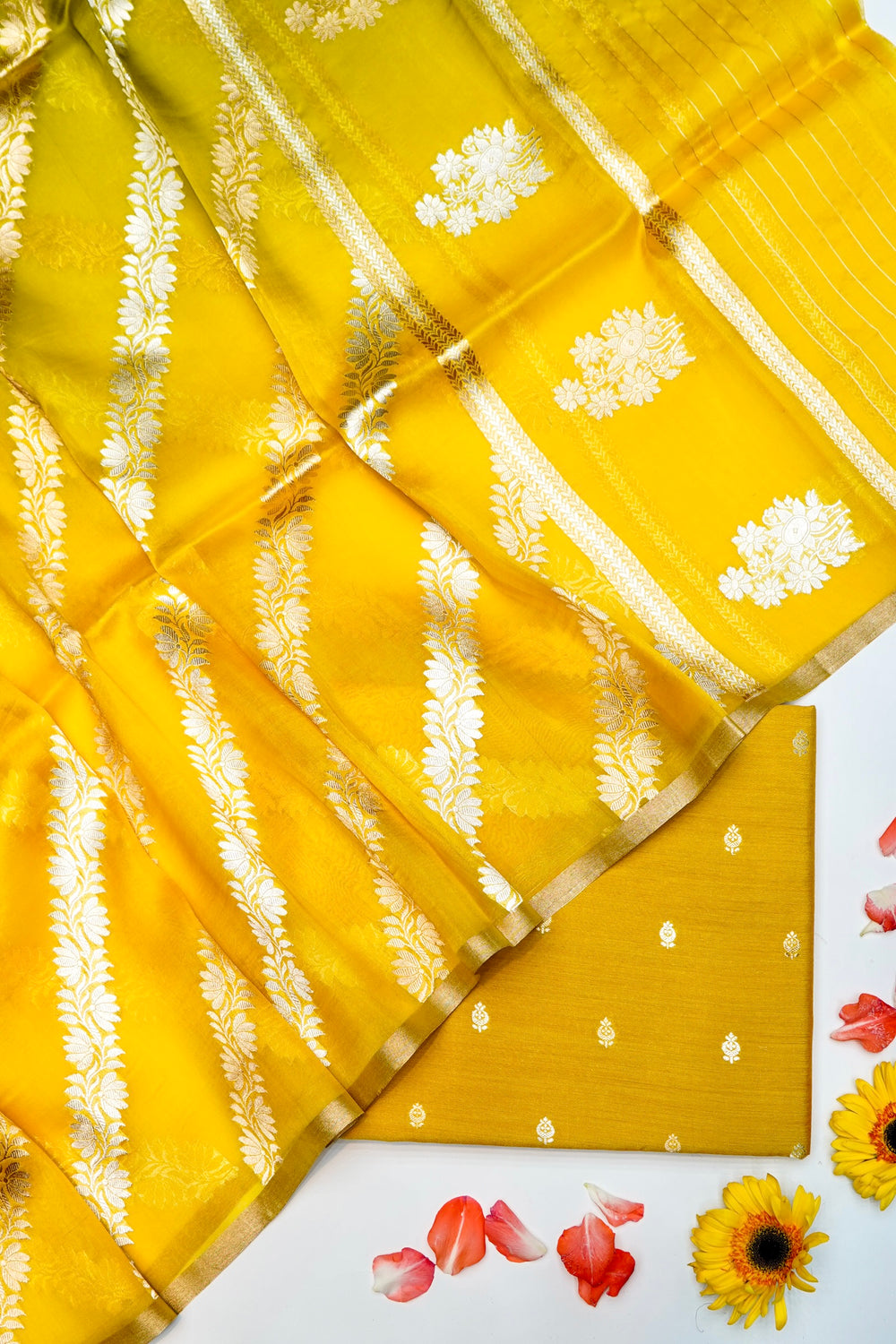Designer Mustard Yellow Moonga Silk Suit