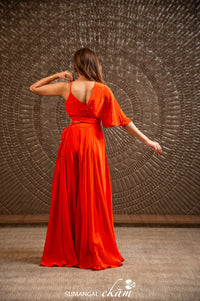 Designer Orange Muslin Silk Crop Top