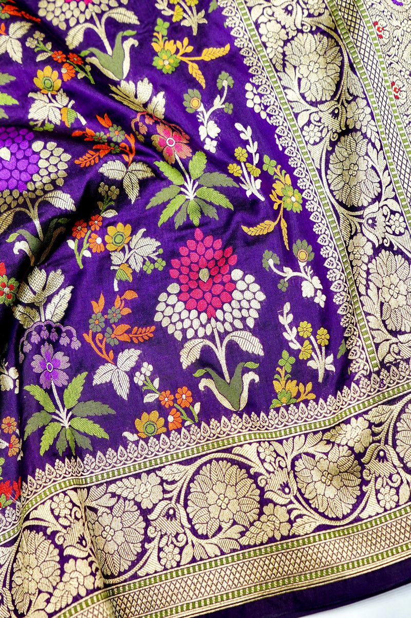 Handwoven Purple Meenakari Kadhwa Banarasi Katan Silk Saree