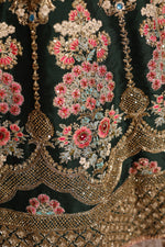 Designer Bottle Green Raw Silk Mehendi Lehenga