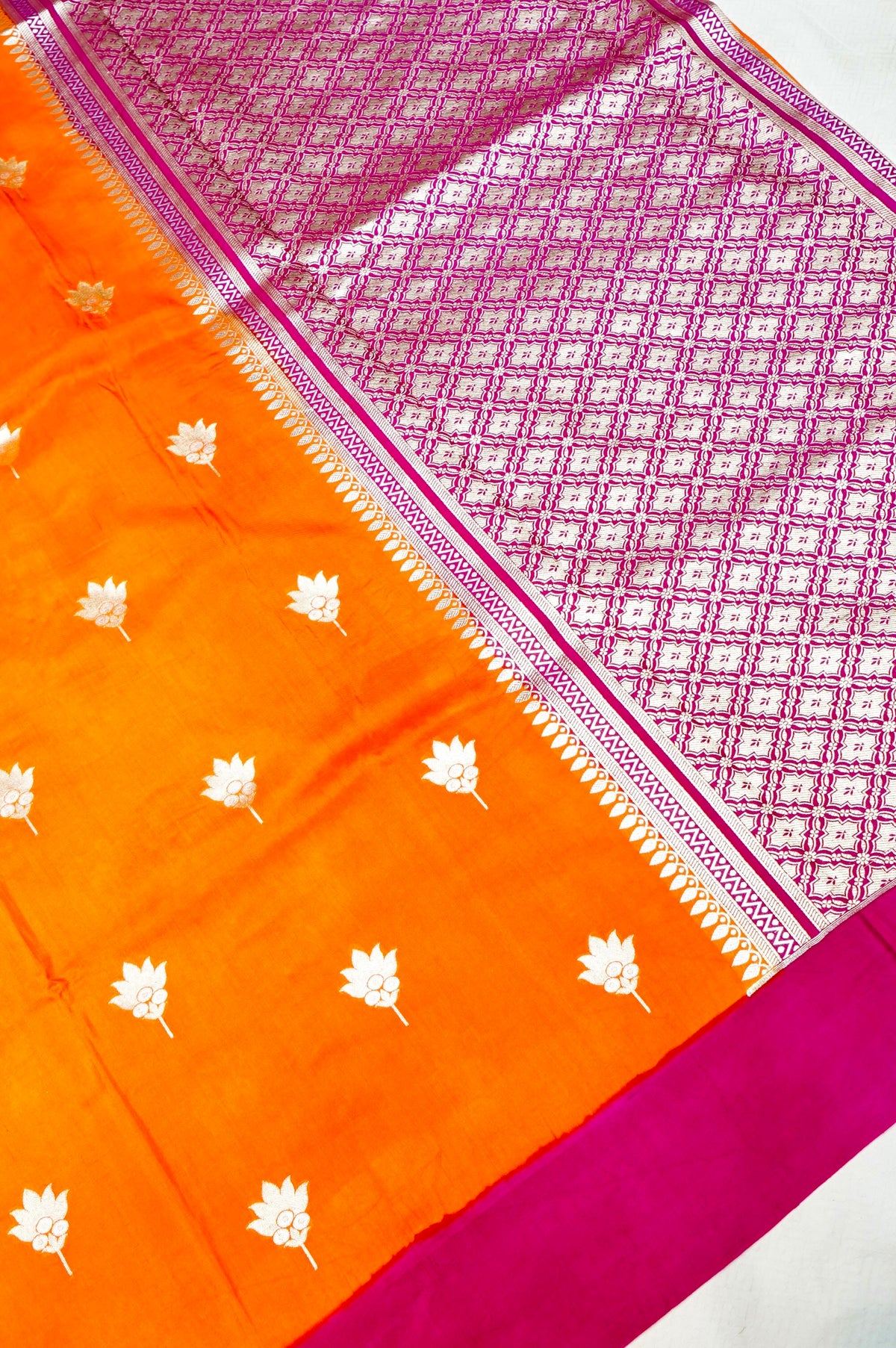 Handwoven Orange Banarasi Moonga Silk Saree
