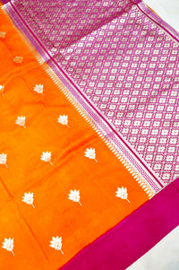 Handwoven Orange Banarasi Moonga Silk Saree