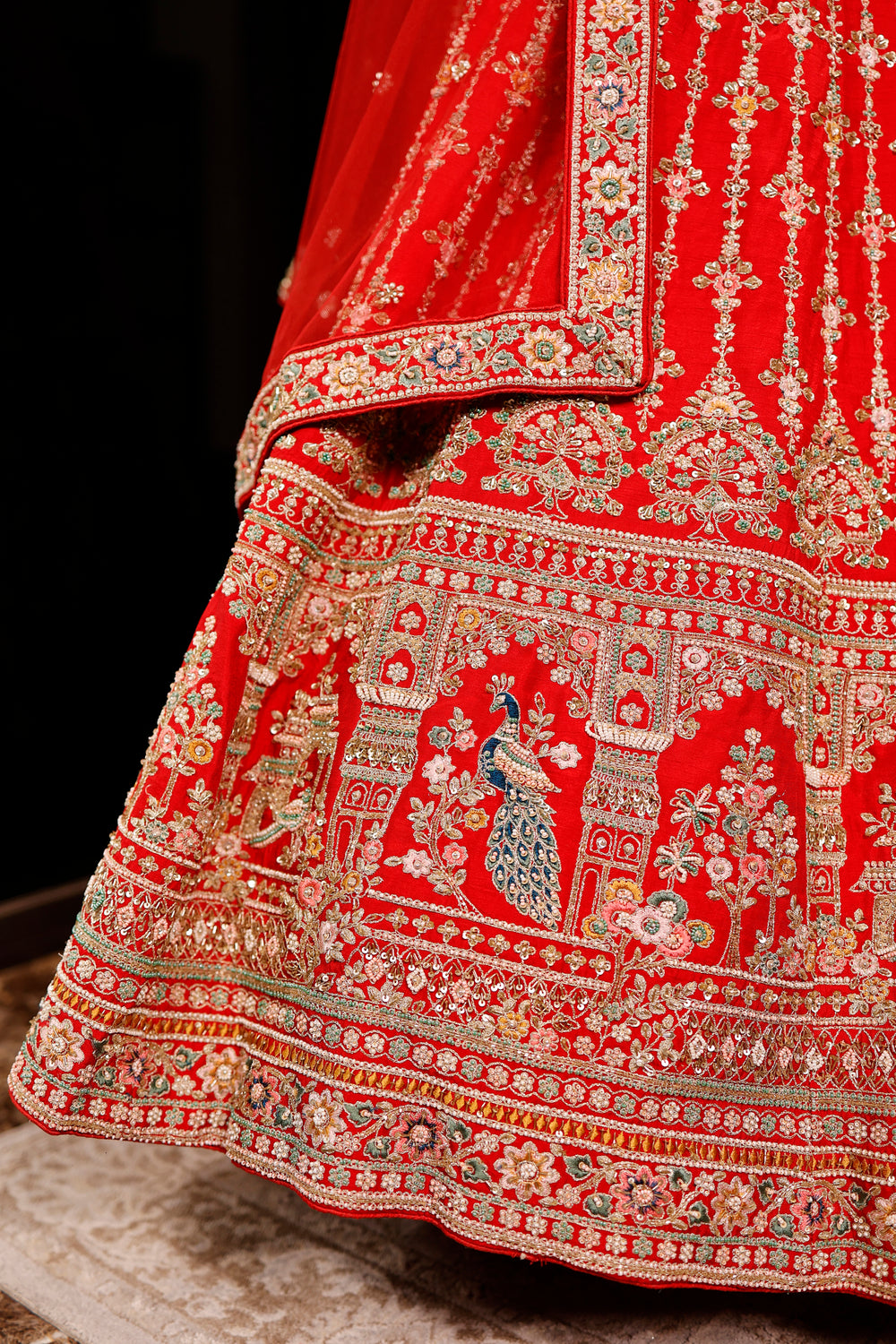 Designer Red Raw Silk Bridal Lehenga