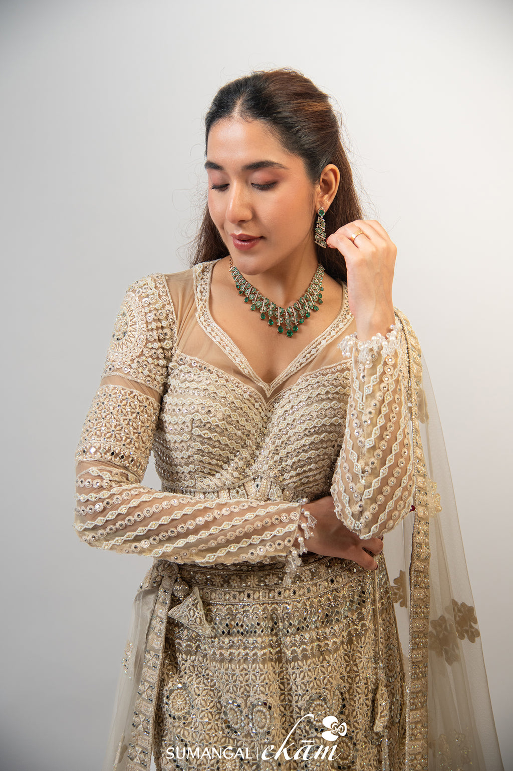Designer Golden Net Party Wear Lehenga