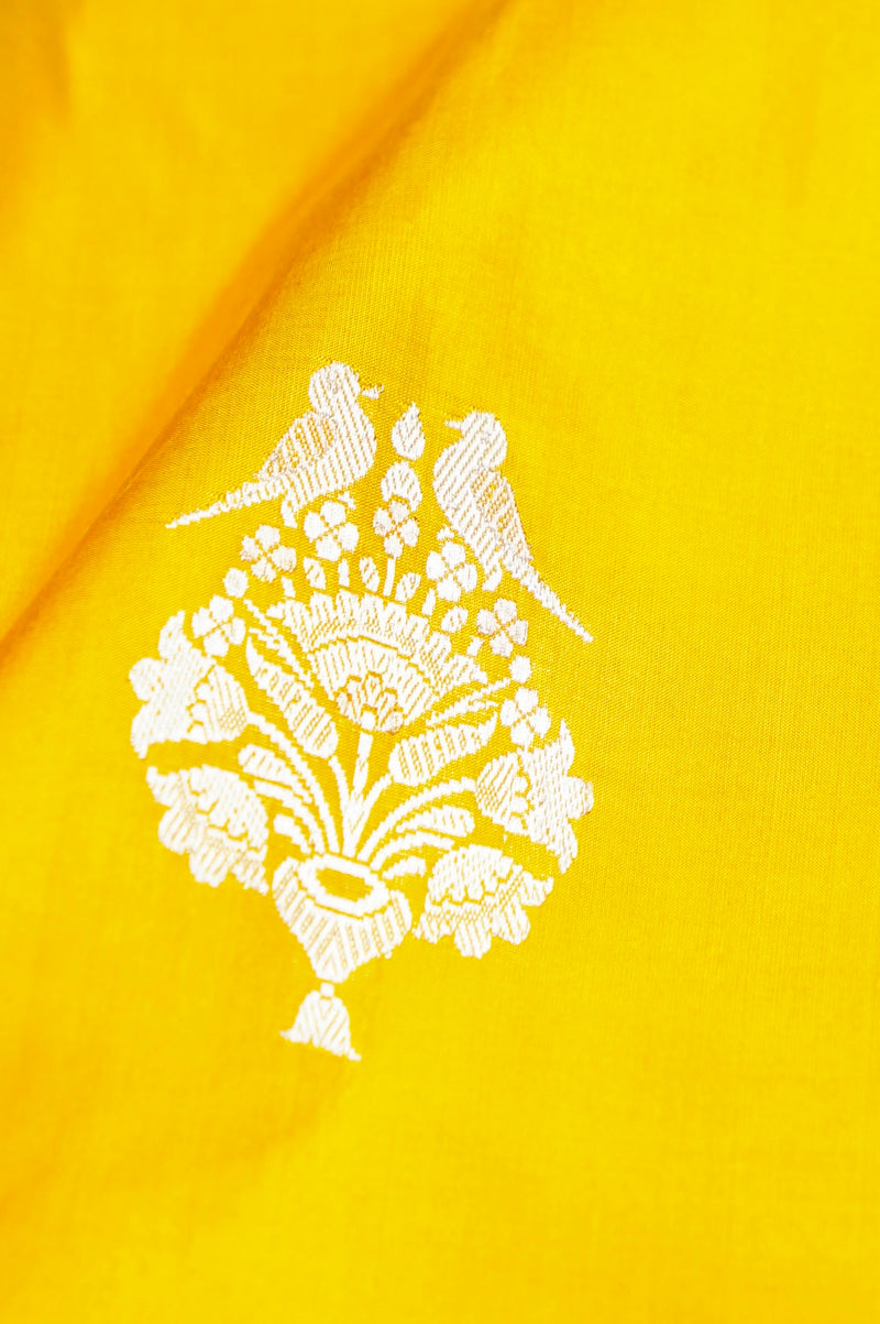 Handwoven Mustard Yellow Banarasi Katan Silk Saree