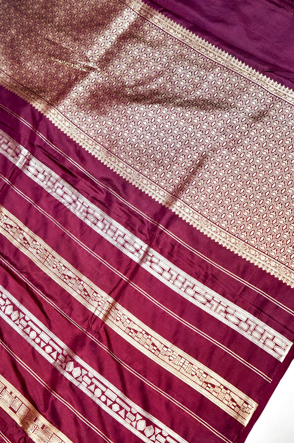 Handwoven Wine Kadhwa Banarasi Katan Silk Saree