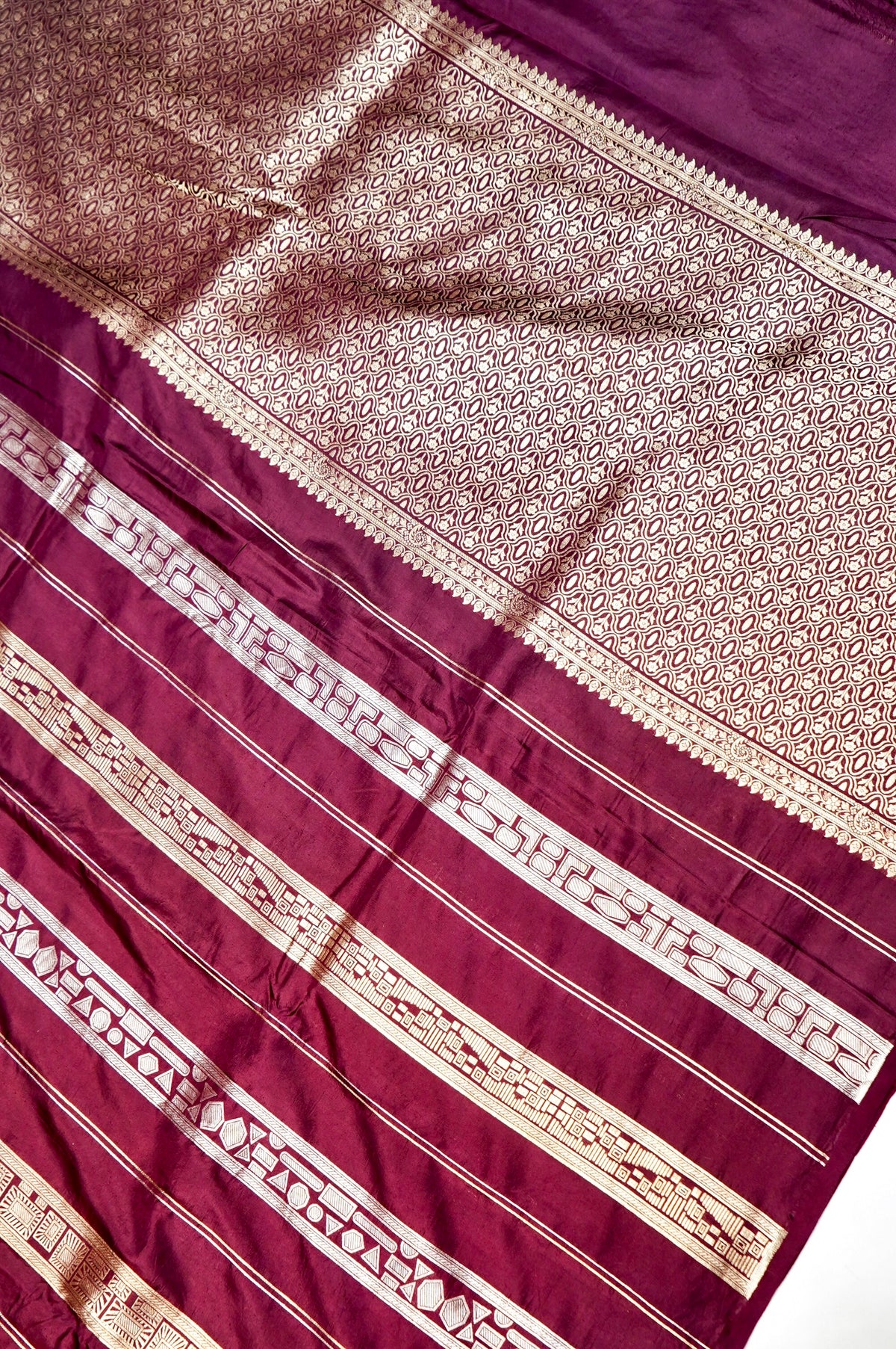 Handwoven Wine Kadhwa Banarasi Katan Silk Saree
