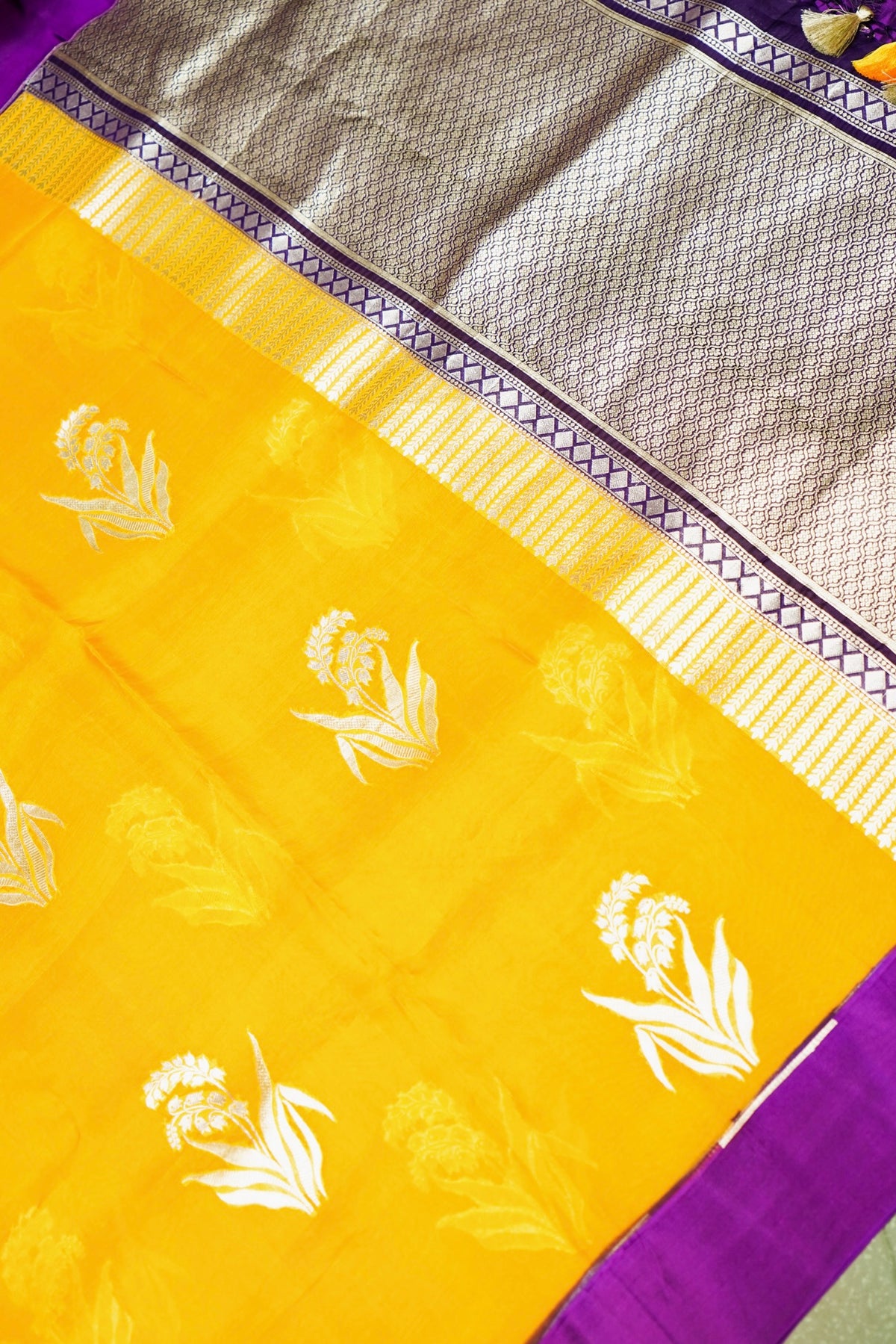 Handwoven Yellow Banarasi Organza Saree