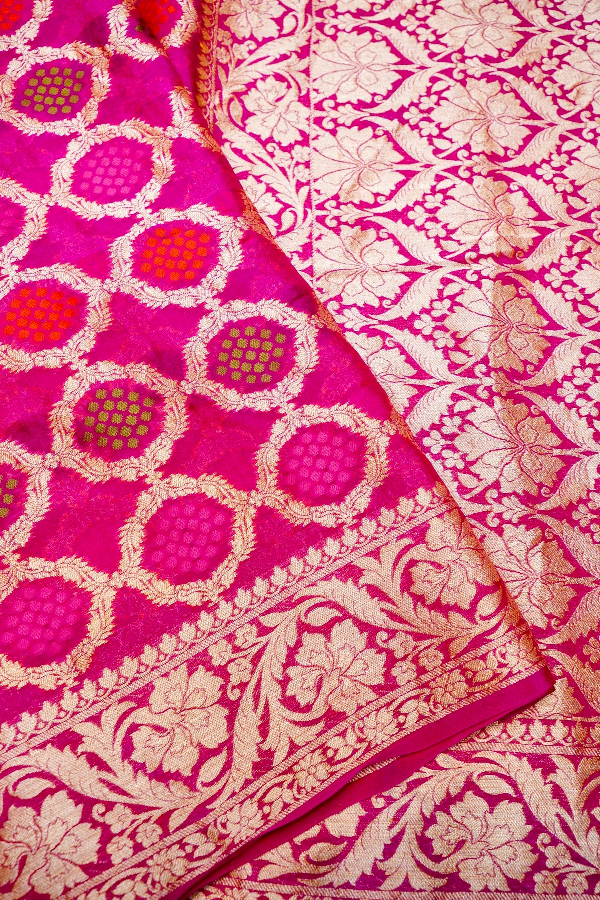 Handwoven Rani Pink Banarasi Khaddi Georgette Saree