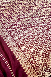 Handwoven Wine Kadhwa Banarasi Katan Silk Saree