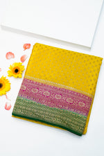 Handwoven Yellow Banarasi Georgette Silk Saree