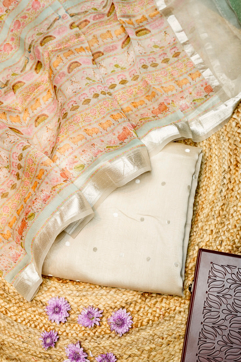 Designer Cream Moonga Silk Suit
