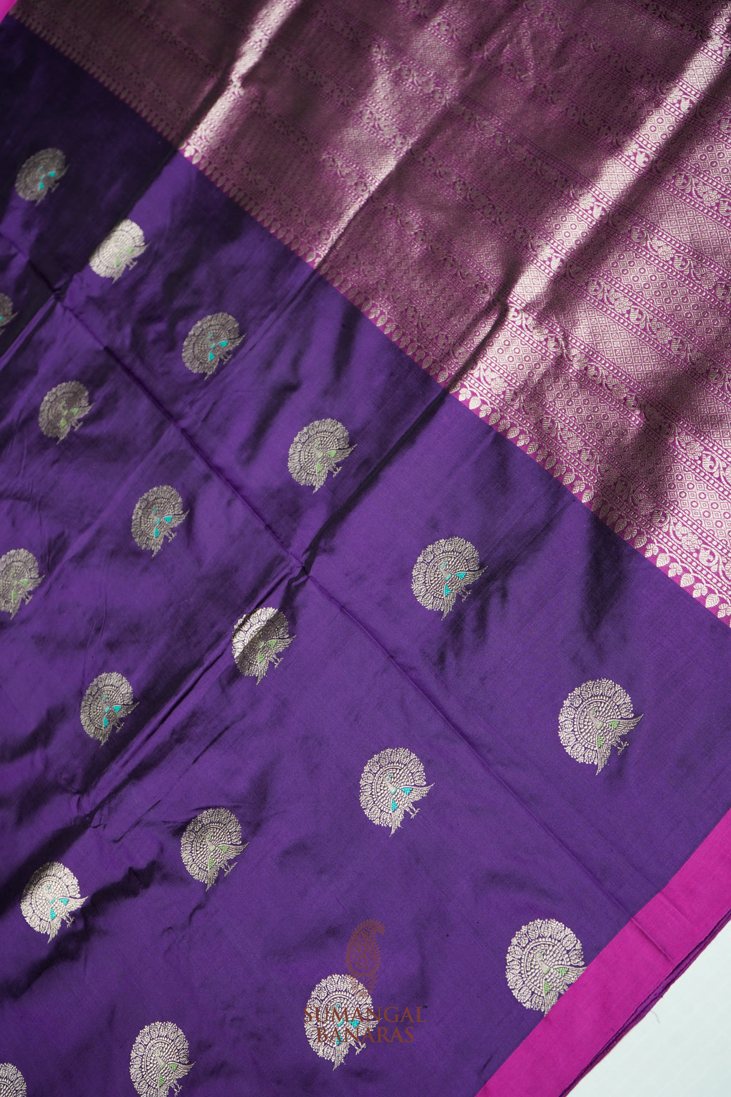 Handwoven Purple Motif Banarasi Katan Silk Saree