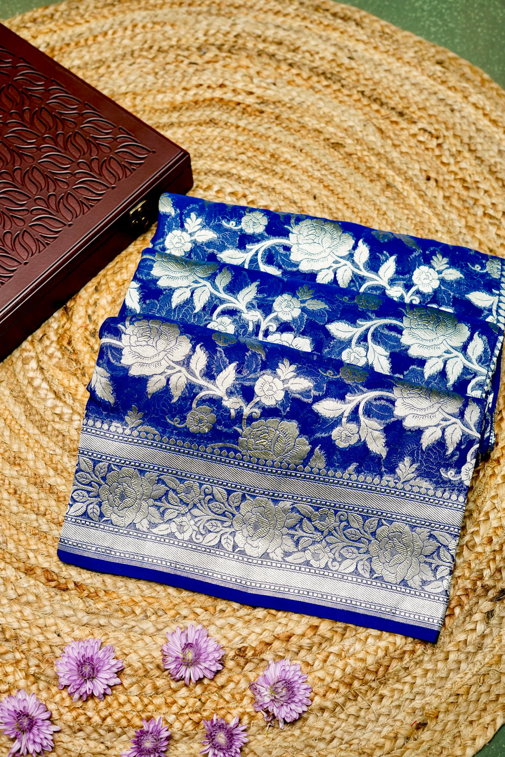 Handwoven Royal Blue Banarasi Khaddi Georgette Saree
