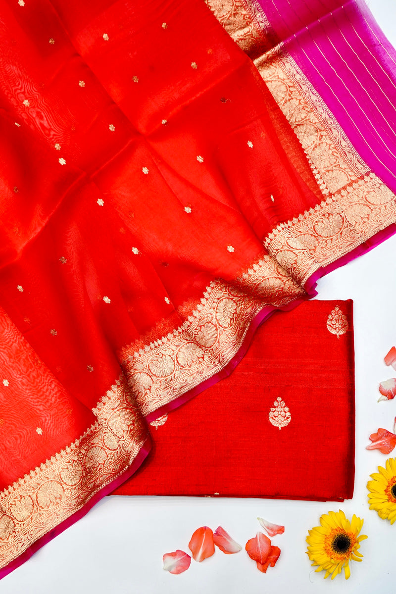 Designer Red Raw Silk Suit