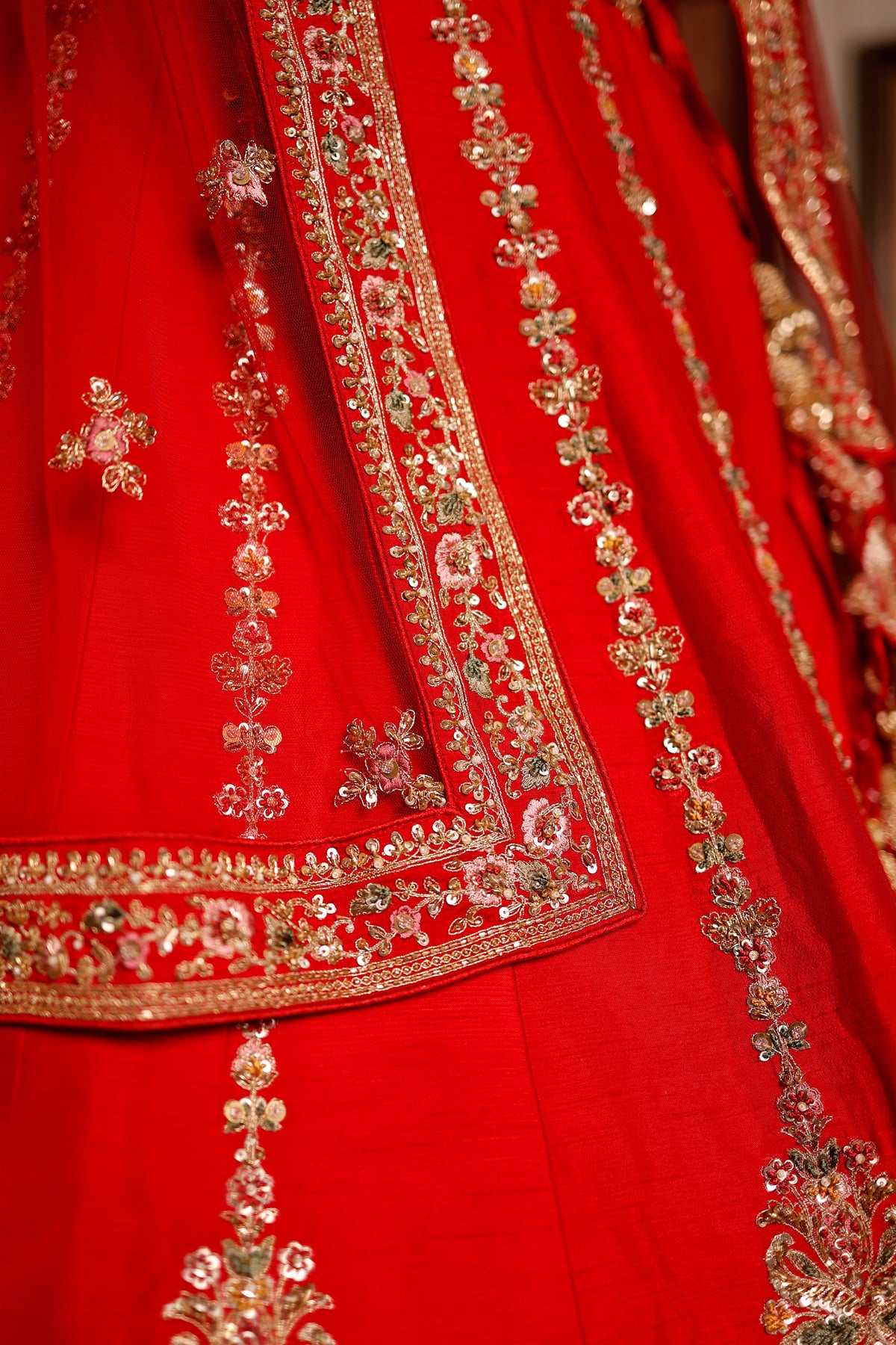 Designer Red Raw Silk Bridal Lehenga