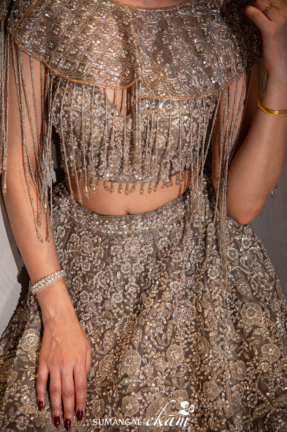 Designer Grey Net Party Wear Lehenga