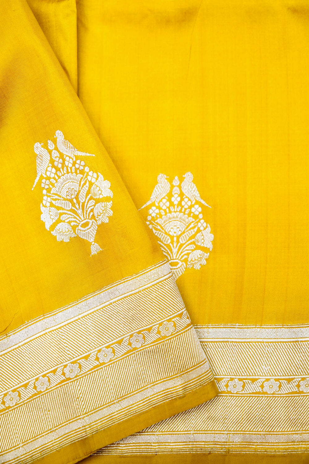 Handwoven Mustard Yellow Banarasi Katan Silk Saree
