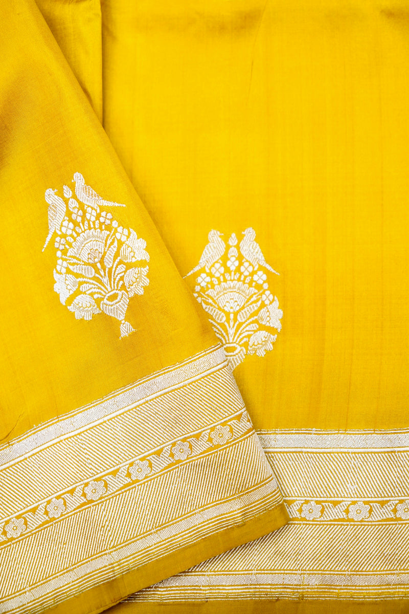 Handwoven Mustard Yellow Banarasi Katan Silk Saree