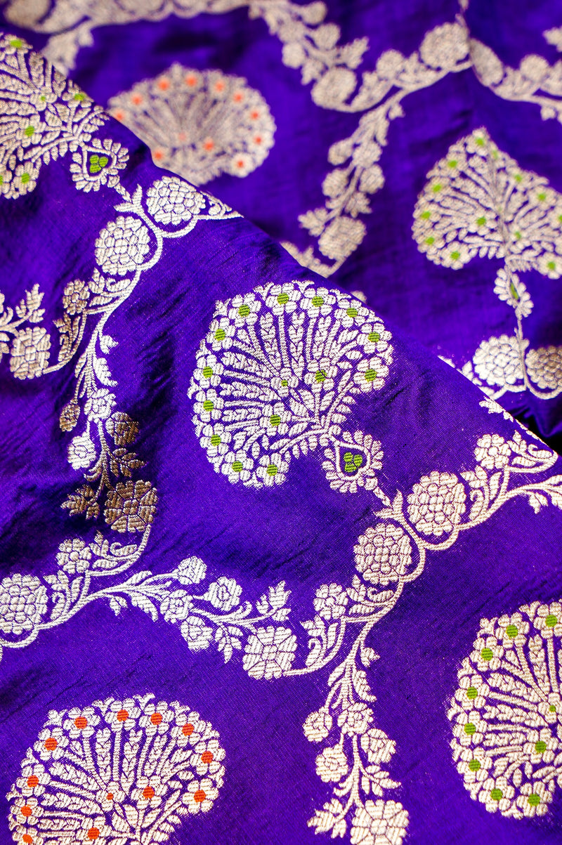 Handwoven Royal Blue Meenakari Kadhwa Banarasi Katan Silk Saree