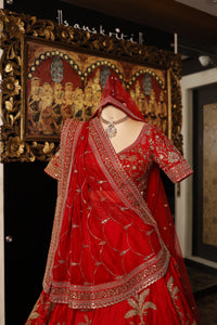 Designer Red Raw Silk Bridal Lehenga