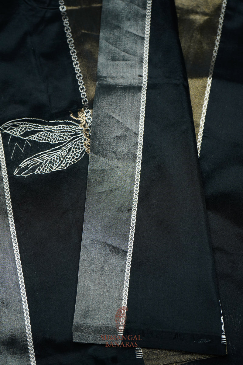Handwoven Black Banarasi Tissue Katan Silk Saree