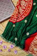 Handwoven Bottle Green Banarasi Gajji Silk Saree