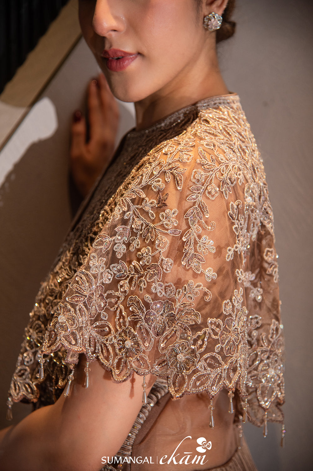 Designer Brown Crepe Silk Party Wear Crop Top