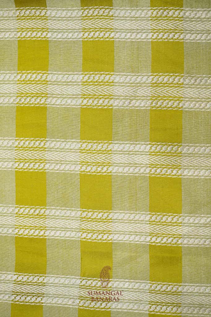 Handwoven Mustard Yellow Banarasi Mashru Silk Saree