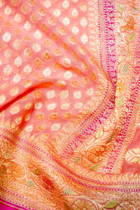 Handwoven Peach Banarasi Khaddi Georgette Saree