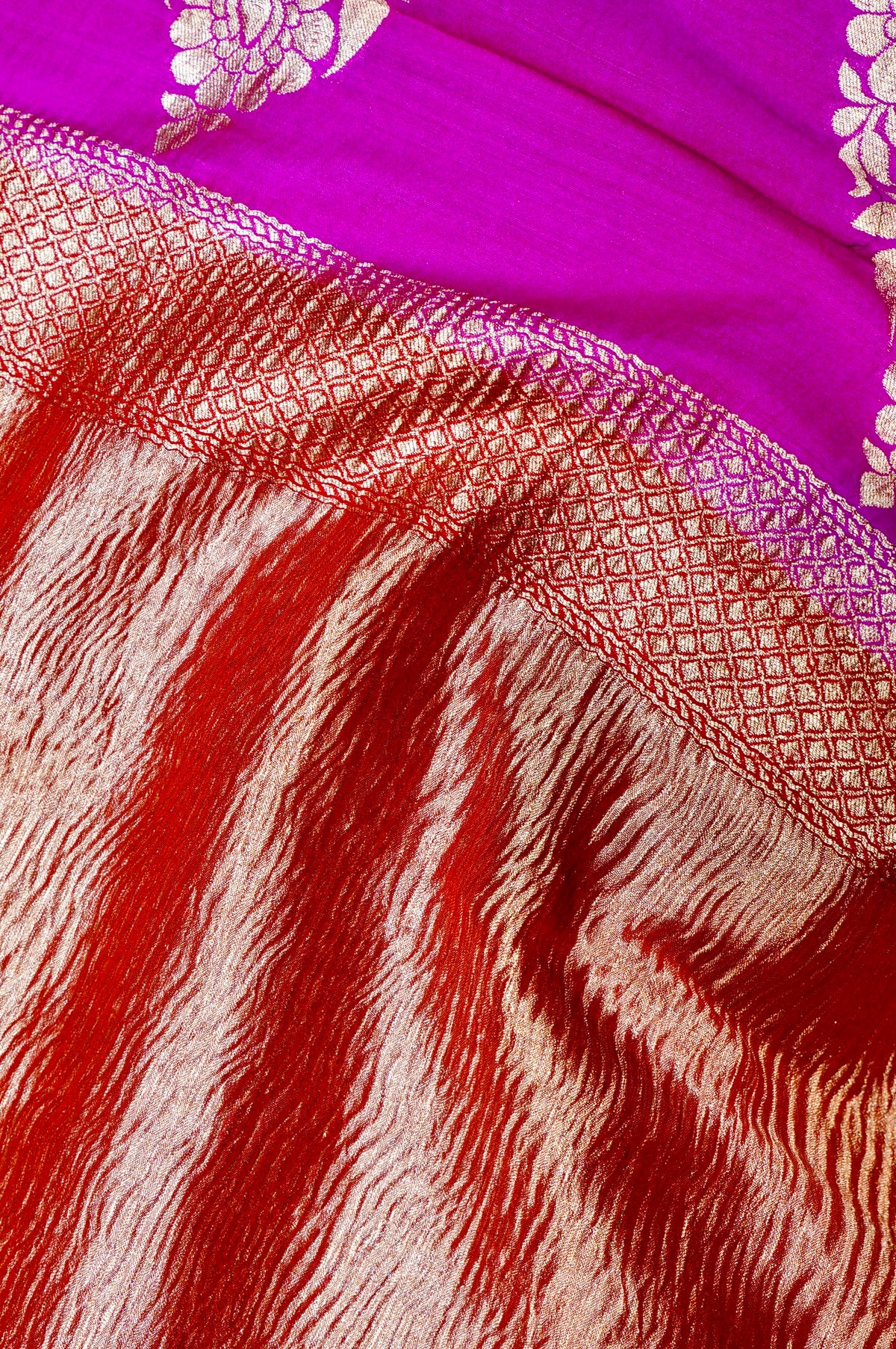 Handwoven Rose Gold Banarasi Crush Tissue Saree
