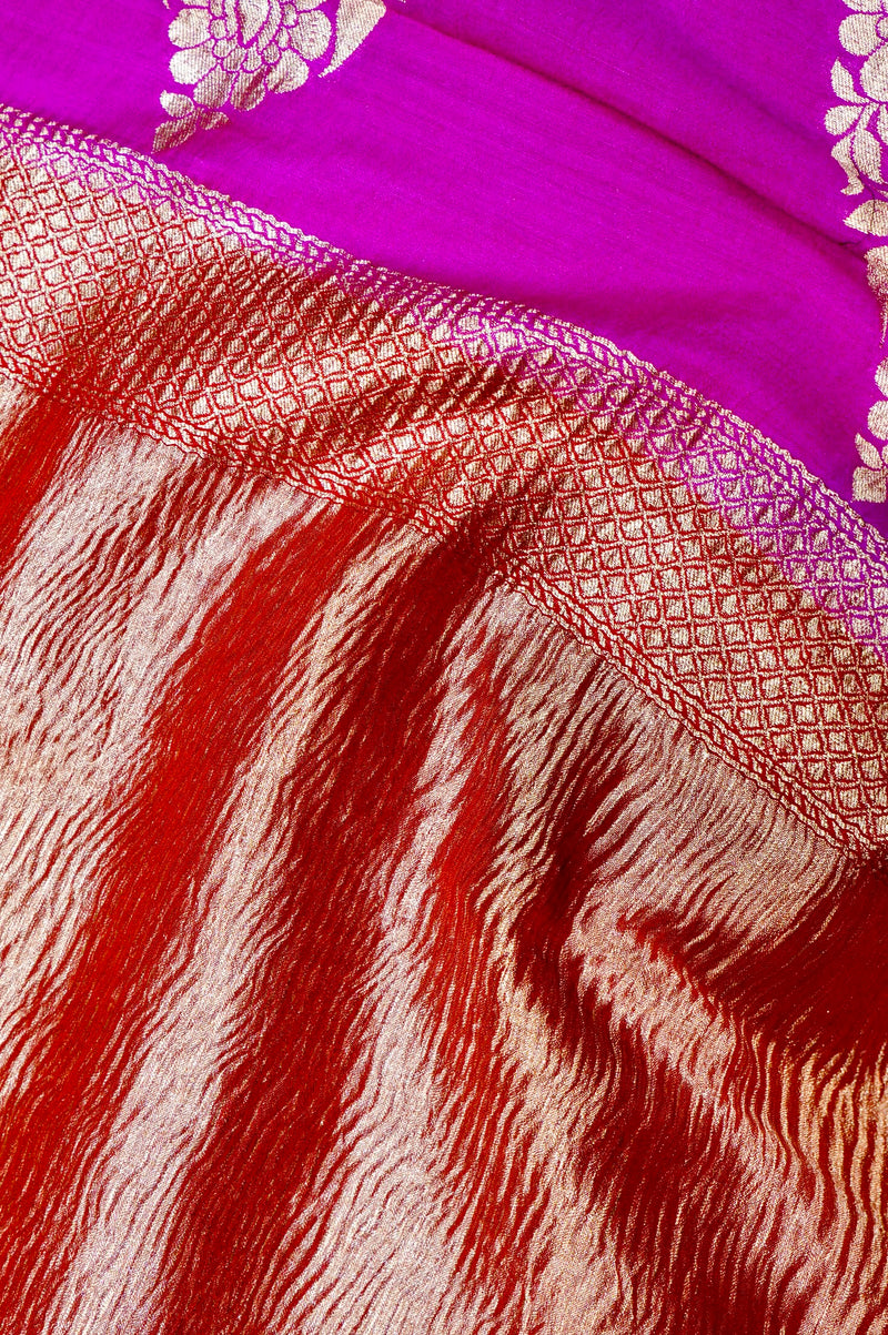 Handwoven Rose Gold Banarasi Crush Tissue Saree