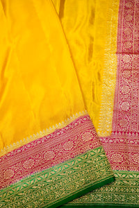 Handwoven Mustard Yellow Banarasi Crepe Silk Saree
