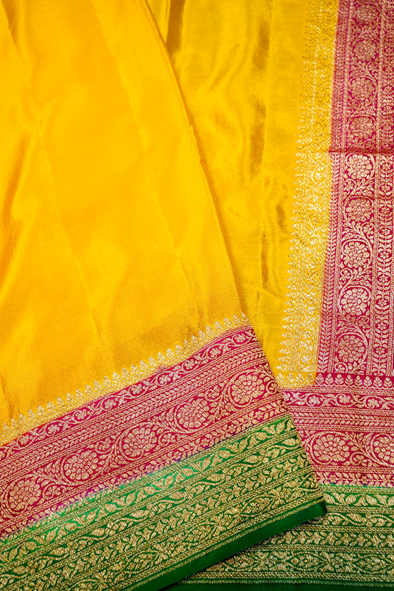 Handwoven Mustard Yellow Banarasi Crepe Silk Saree