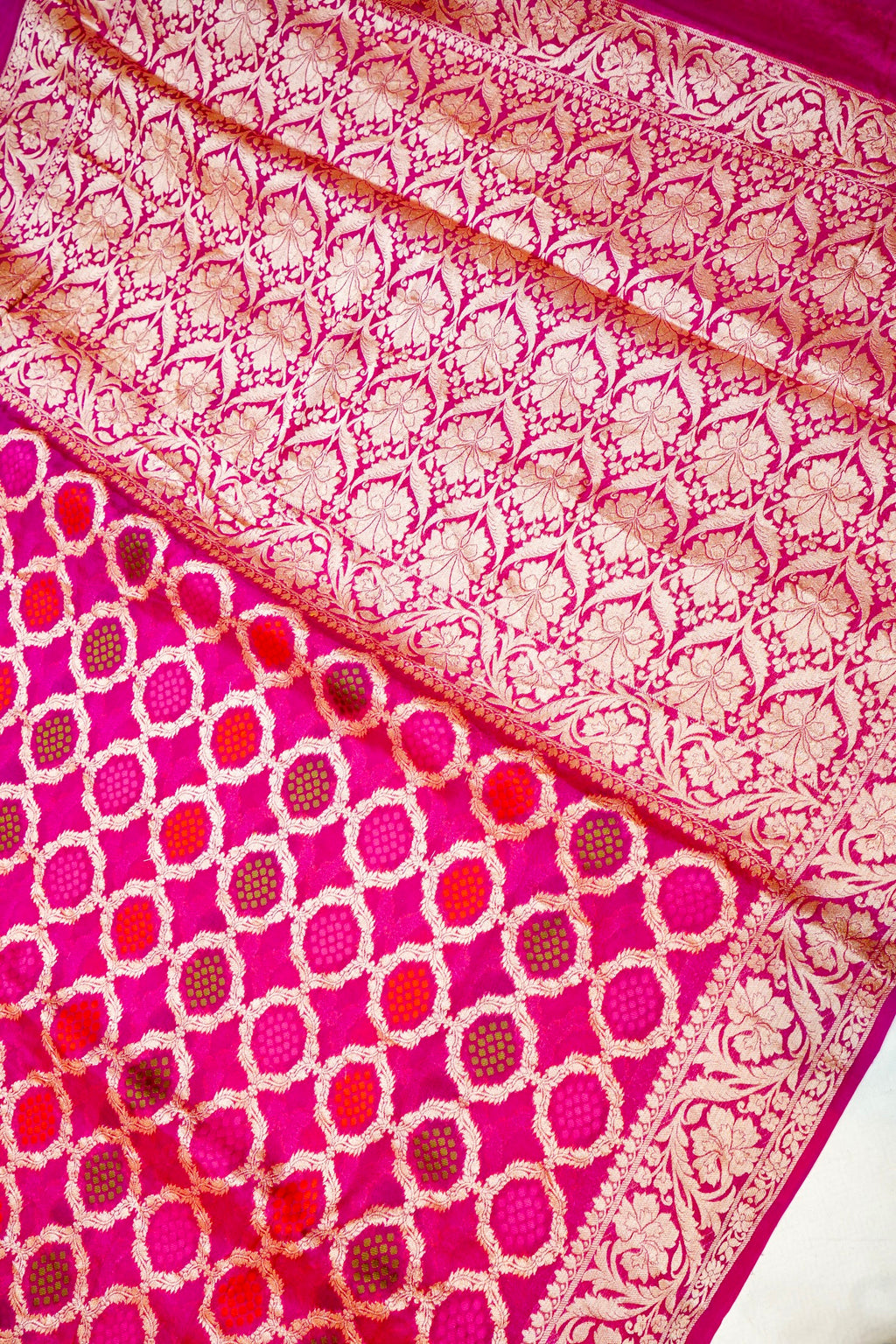 Handwoven Rani Pink Banarasi Khaddi Georgette Saree