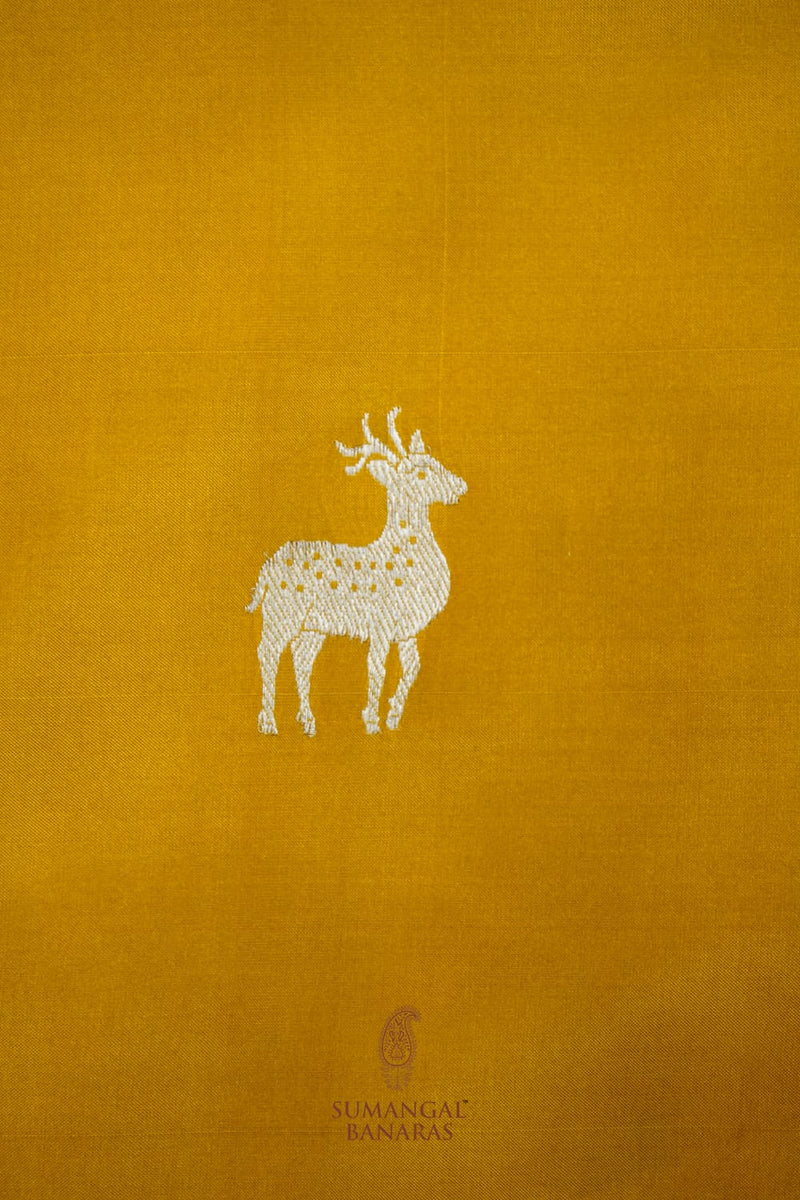 Handwoven Mustard Yellow Motif Banarasi Katan Silk Saree