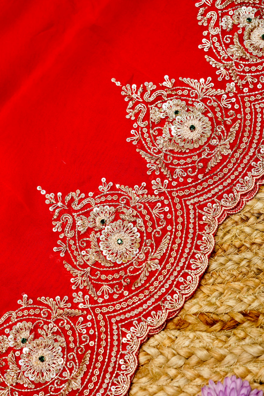 Designer Blood Red Kora Silk Suit