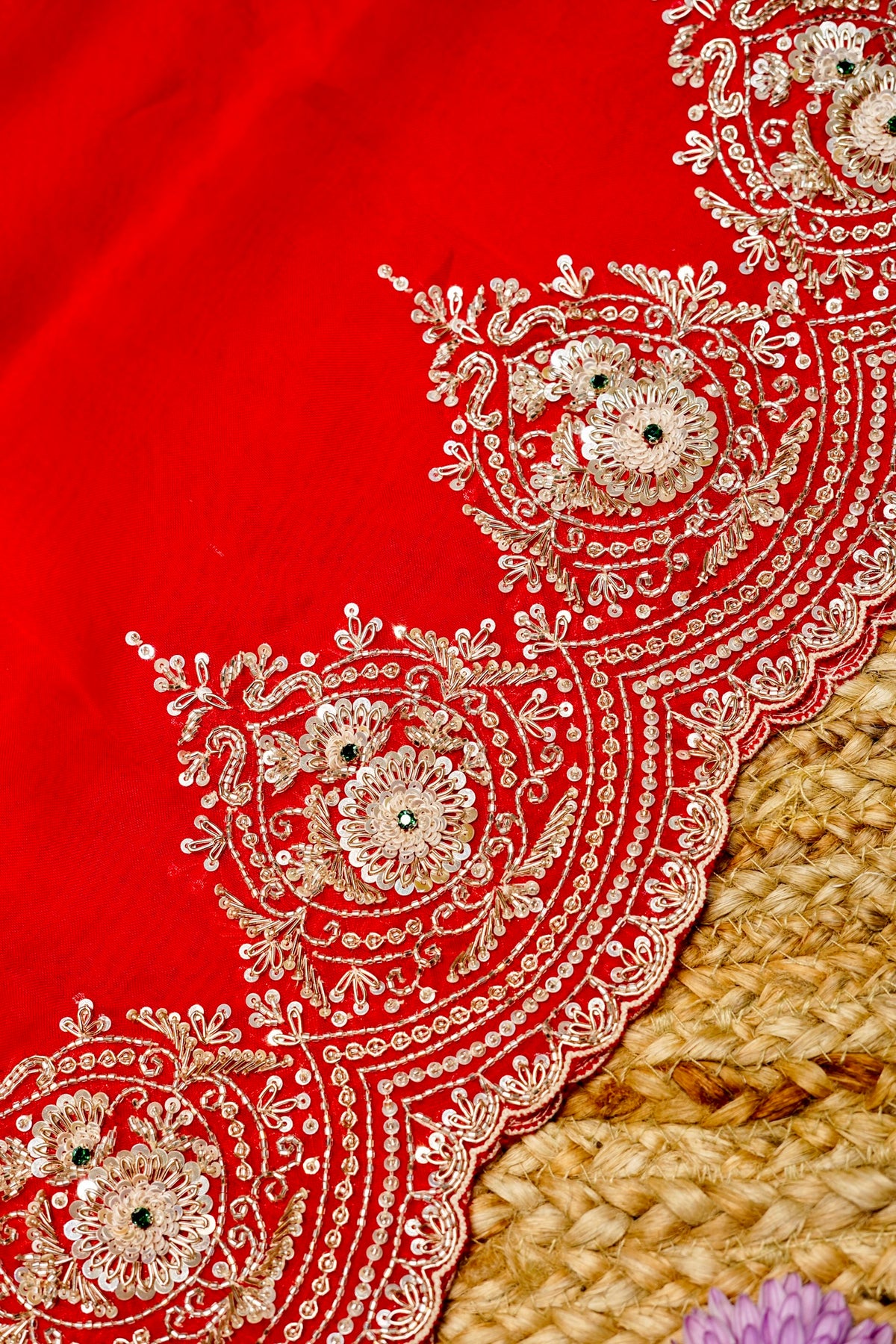 Designer Blood Red Kora Silk Suit