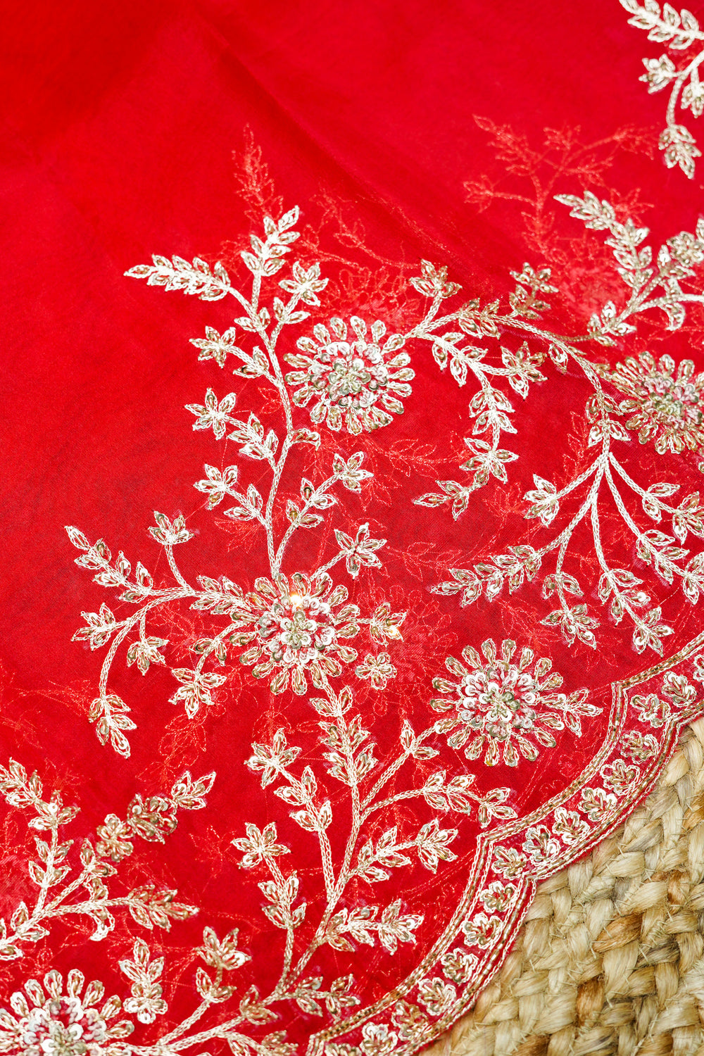 Designer Tomato Red Kora Silk Suit