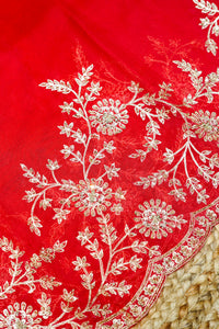 Designer Tomato Red Kora Silk Suit