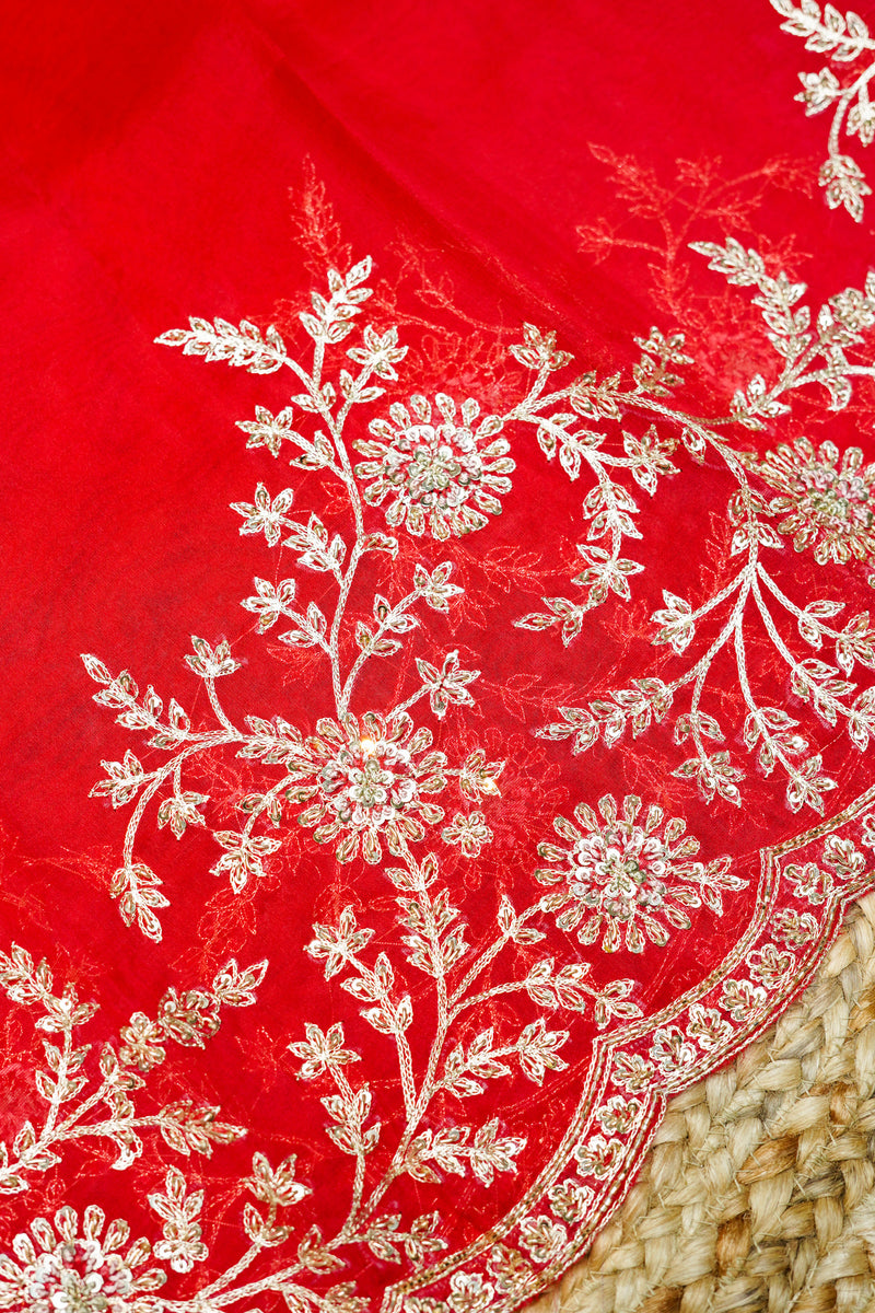 Designer Tomato Red Kora Silk Suit