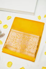 Handwoven Lemon Yellow Banarasi Kora Silk Saree
