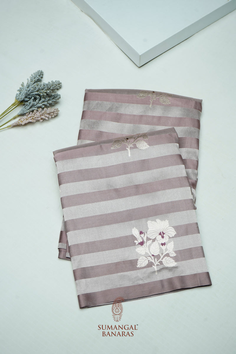 Handwoven Light Mauve Banarasi Mashru Silk Saree