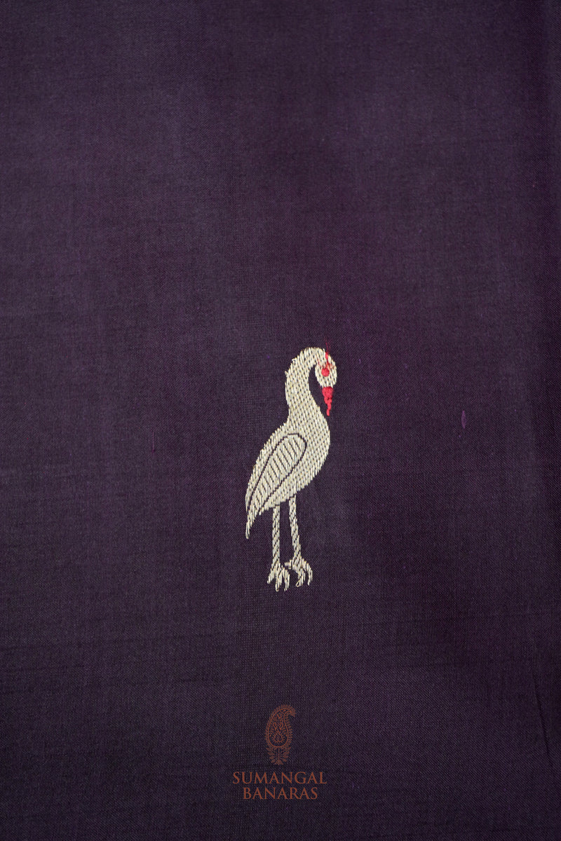 Handwoven Wine Banarasi Katan Silk Saree