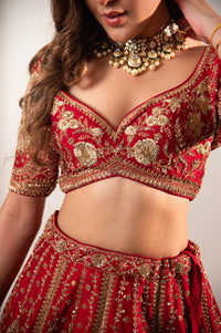Designer Red Raw Silk Bridal Lehenga